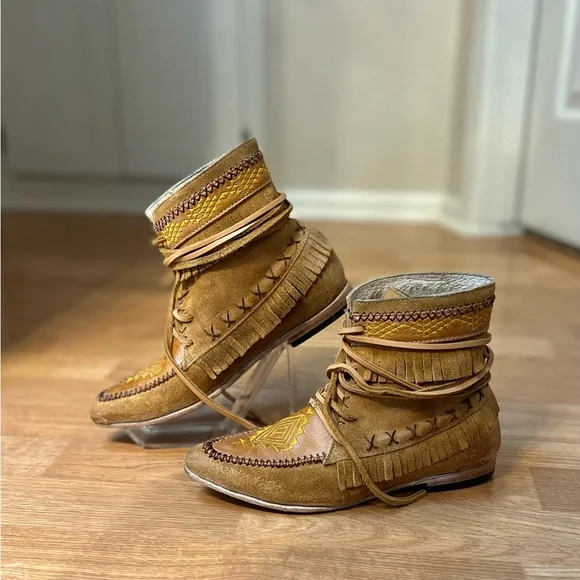 Tan Fringe Ankle Boots - Picture 3 of 7